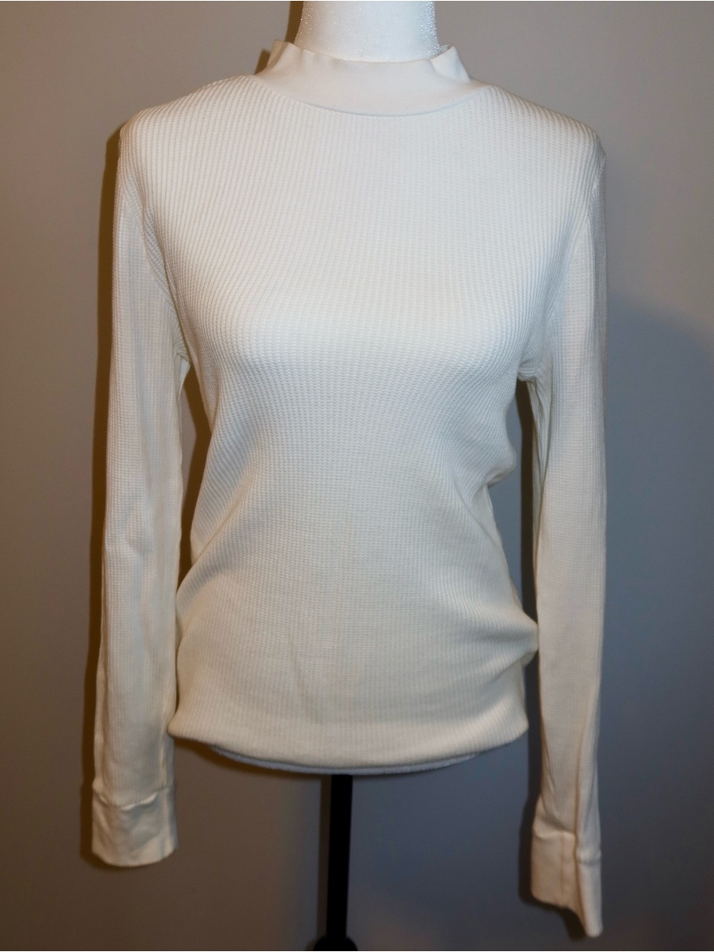 Denim Forum Waffle Long-Sleeve Mock Neck Top